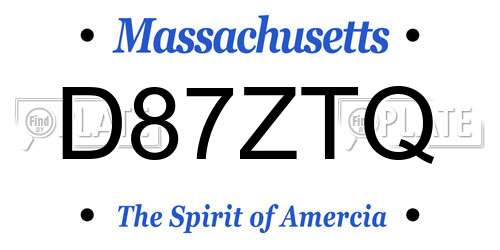 D87ZTQ Massachusetts License Plate
