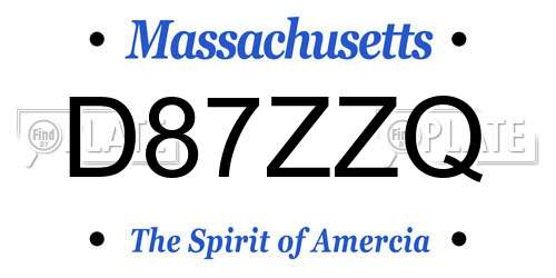 D87ZZQ Massachusetts License Plate
