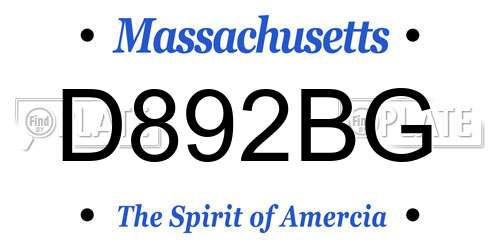D892BG Massachusetts License Plate