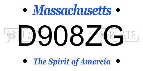 D908ZG Massachusetts License Plate