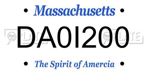 DA0I200 Massachusetts License Plate