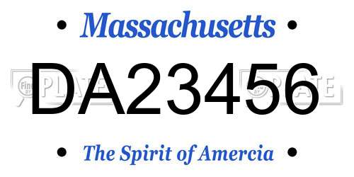 DA23456 Massachusetts License Plate