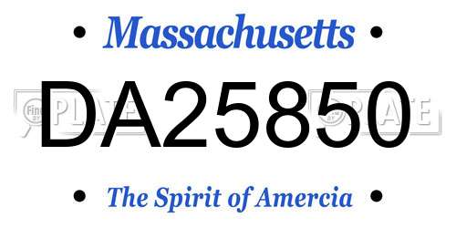 DA25850 Massachusetts License Plate