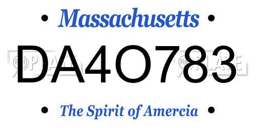 DA4O783 Massachusetts License Plate