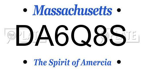 DA6Q8S Massachusetts License Plate