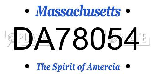 DA78054 Massachusetts License Plate
