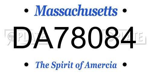DA78084 Massachusetts License Plate