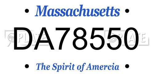 DA78550 Massachusetts License Plate