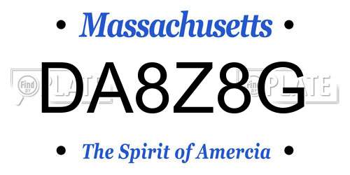 DA8Z8G Massachusetts License Plate