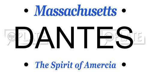 DANTES Massachusetts License Plate