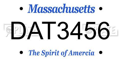 DAT3456 Massachusetts License Plate