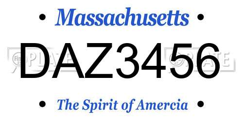 DAZ3456 Massachusetts License Plate