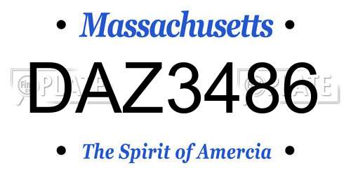 DAZ3486 Massachusetts License Plate