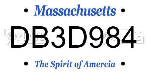 DB3D984 Massachusetts License Plate