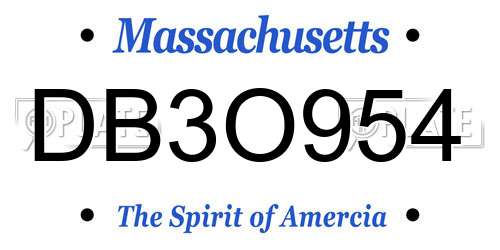 DB3O954 Massachusetts License Plate
