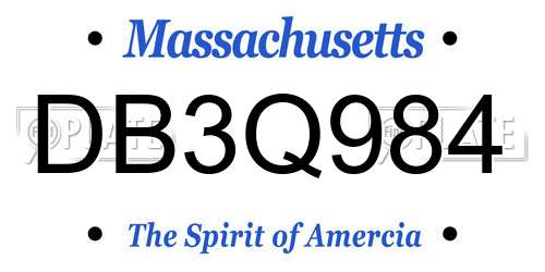 DB3Q984 Massachusetts License Plate