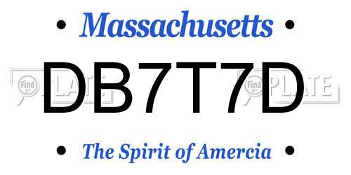 DB7T7D Massachusetts License Plate
