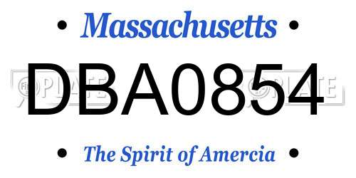 DBA0854 Massachusetts License Plate