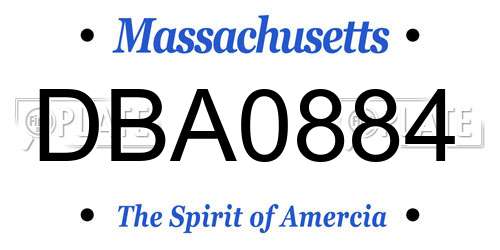 DBA0884 Massachusetts License Plate