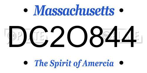 DC2O844 Massachusetts License Plate