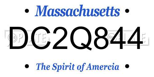 DC2Q844 Massachusetts License Plate