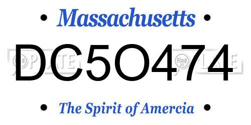 DC5O474 Massachusetts License Plate