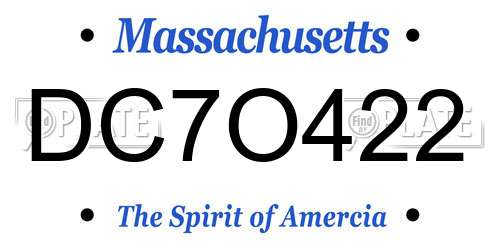 DC7O422 Massachusetts License Plate