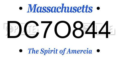 DC7O844 Massachusetts License Plate