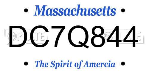 DC7Q844 Massachusetts License Plate