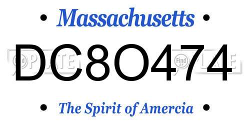 DC8O474 Massachusetts License Plate