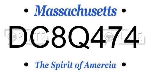 DC8Q474 Massachusetts License Plate