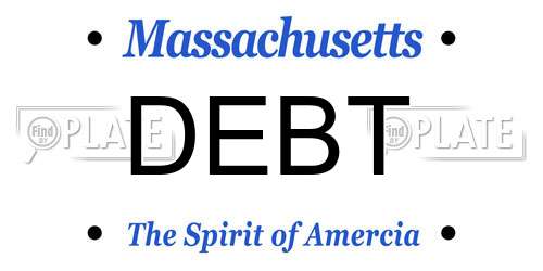 DEBT Massachusetts License Plate