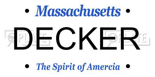DECKER Massachusetts License Plate