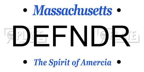 DEFNDR Massachusetts License Plate