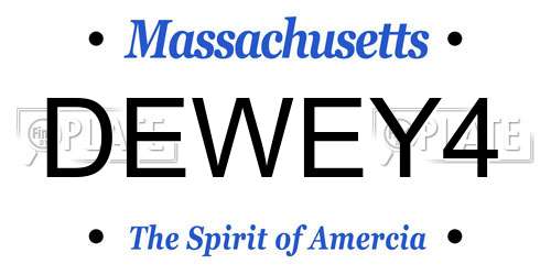 DEWEY4 Massachusetts License Plate