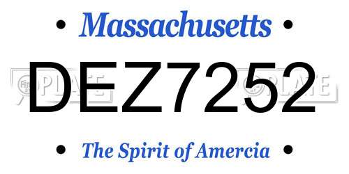 DEZ7252 Massachusetts License Plate