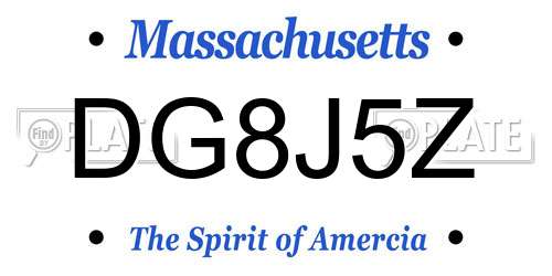 DG8J5Z Massachusetts License Plate
