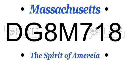 DG8M718 Massachusetts License Plate