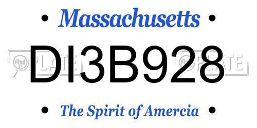 DI3B928 Massachusetts License Plate