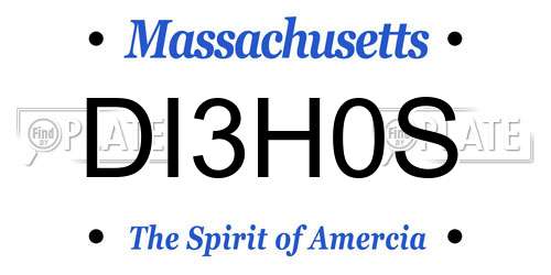 DI3H0S Massachusetts License Plate