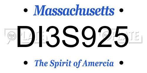 DI3S925 Massachusetts License Plate