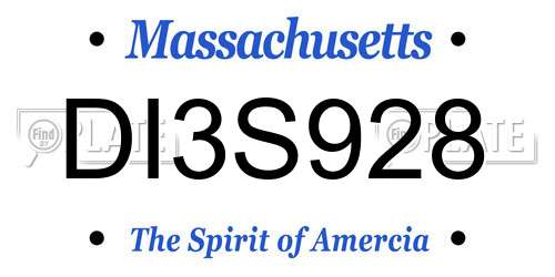 DI3S928 Massachusetts License Plate