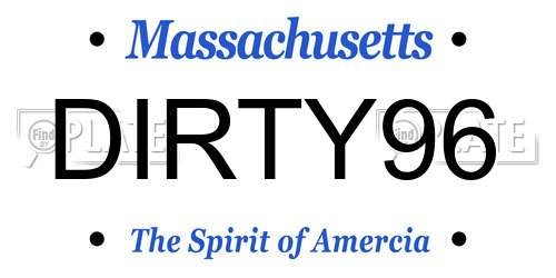 DIRTY96 Massachusetts License Plate