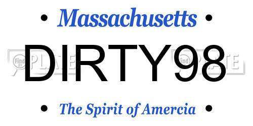 DIRTY98 Massachusetts License Plate