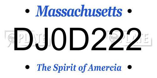 DJ0D222 Massachusetts License Plate