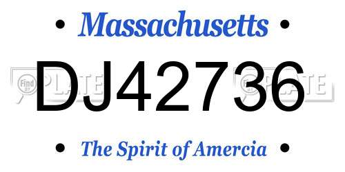 DJ42736 Massachusetts License Plate