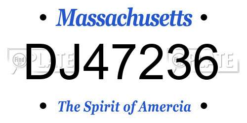 DJ47236 Massachusetts License Plate