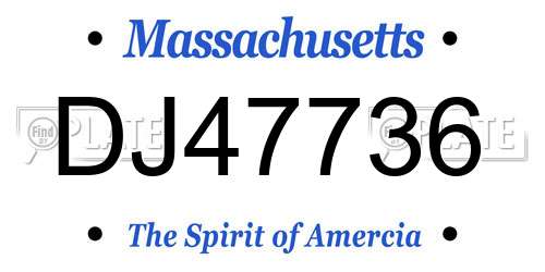 DJ47736 Massachusetts License Plate