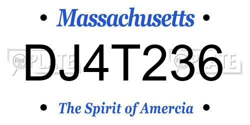 DJ4T236 Massachusetts License Plate