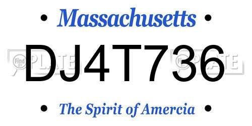 DJ4T736 Massachusetts License Plate